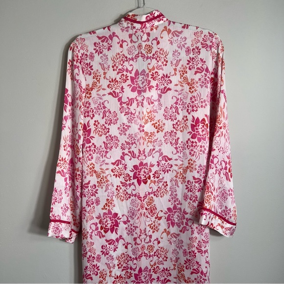 Oscar De La Renta Pink Label Lightweight Robe House Coat-Pink Floral-Small - Picture 9 of 9